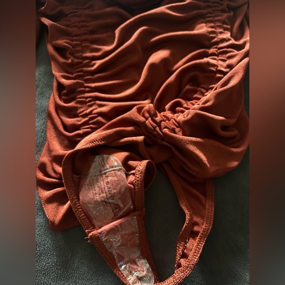 NWT Free People Meant to Be Bodysuit Cherry Chai Ruched Tie Rust Square Fall S - Picture 12 of 12